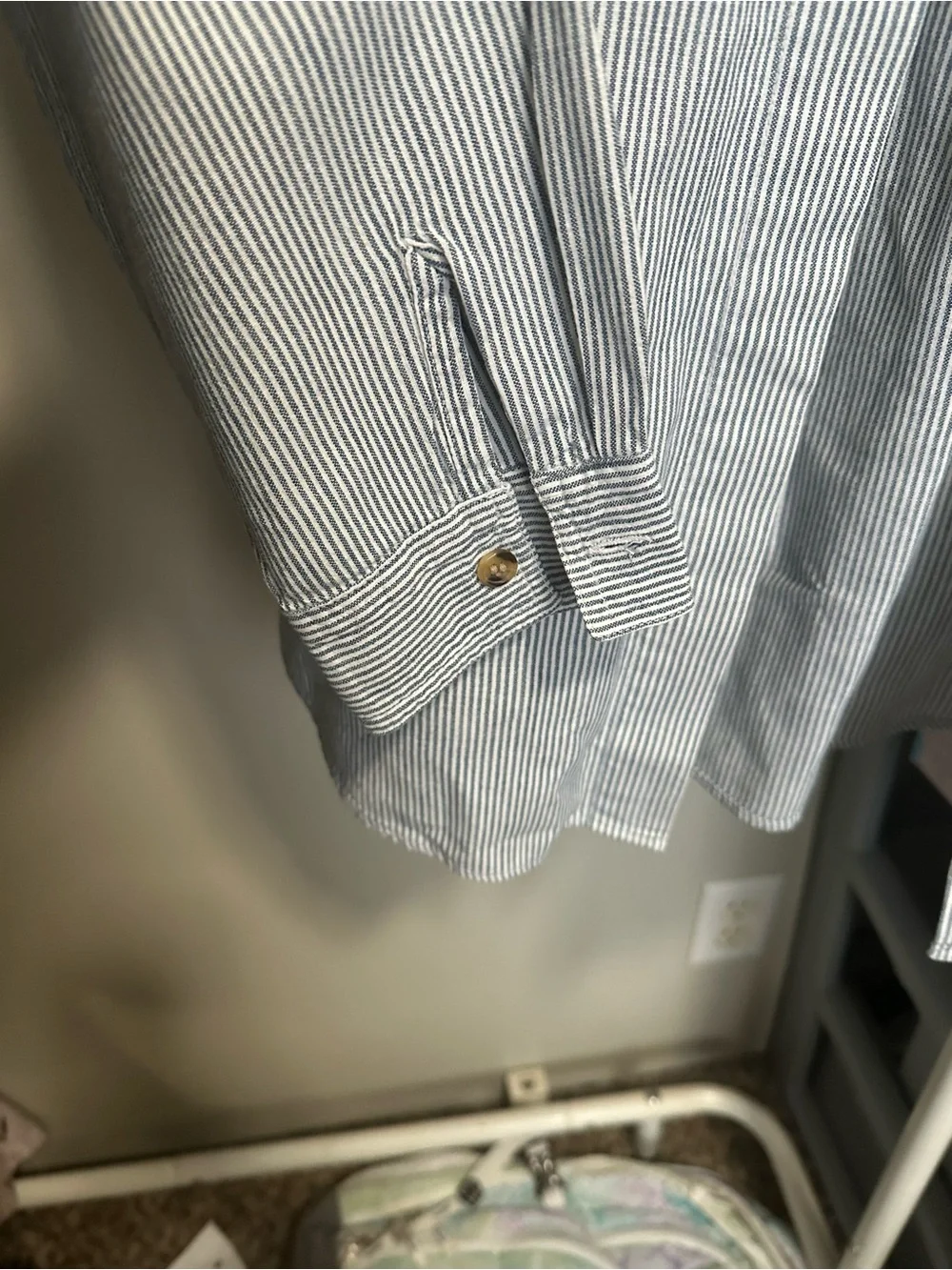 Vintage Blue and White Striped Button Down with Teacher School Themed Embroidery - Picture 6 of 9